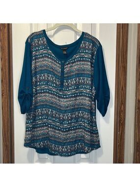 Bit & Bridle Blue and White Patterned Blouse